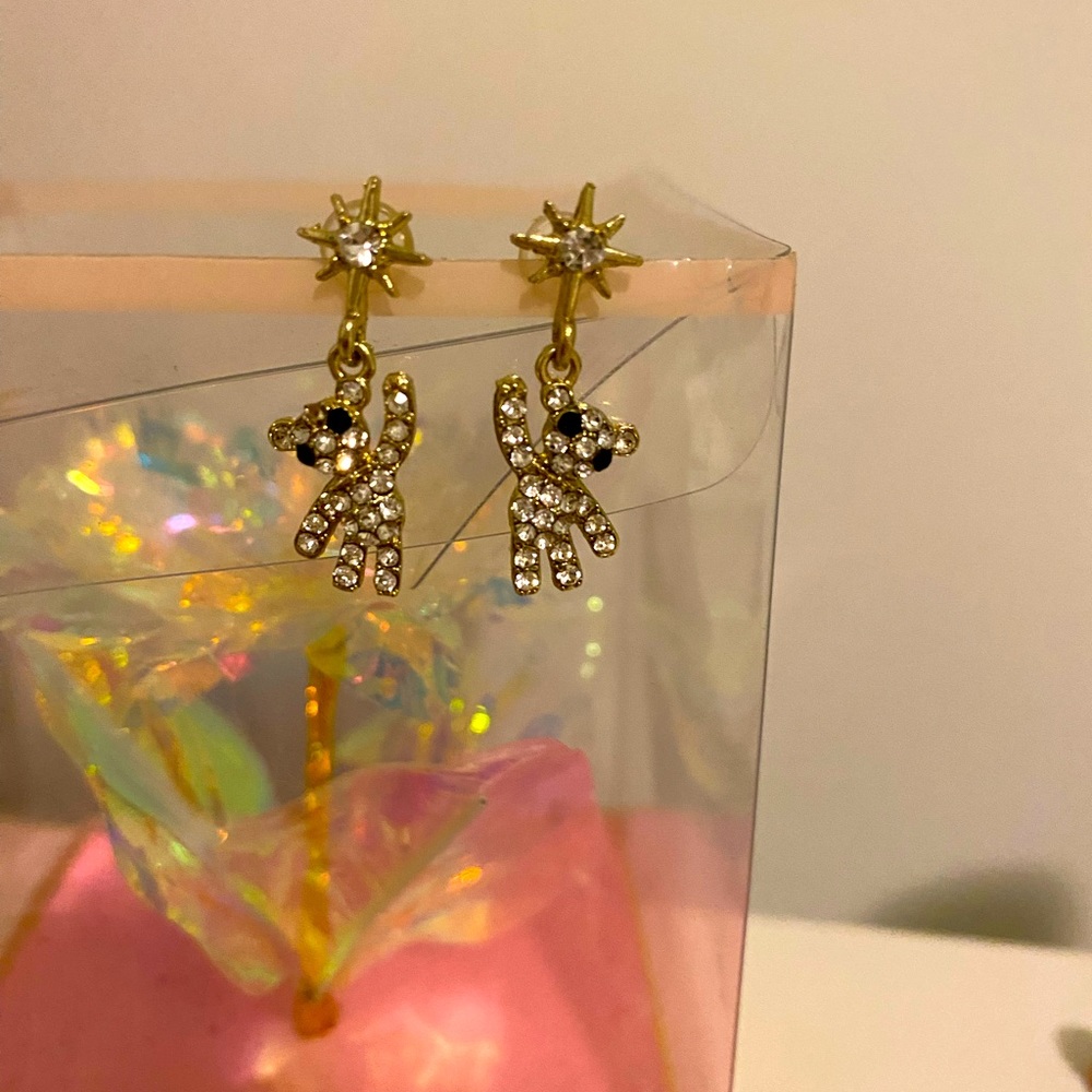Adorable Yellow Gold Teddybear Dangling Earrings